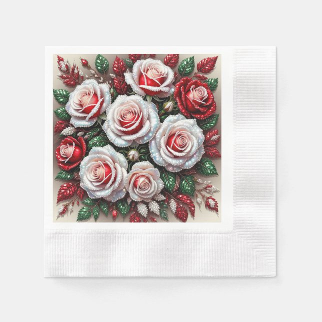 Serviette En Papier Dessin floral orné de gemmes complexes (Devant)