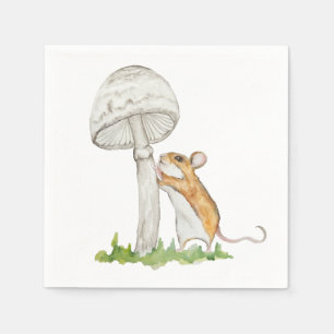 Serviette En Papier Dessin réaliste d'une souris et d'une mushr de cha