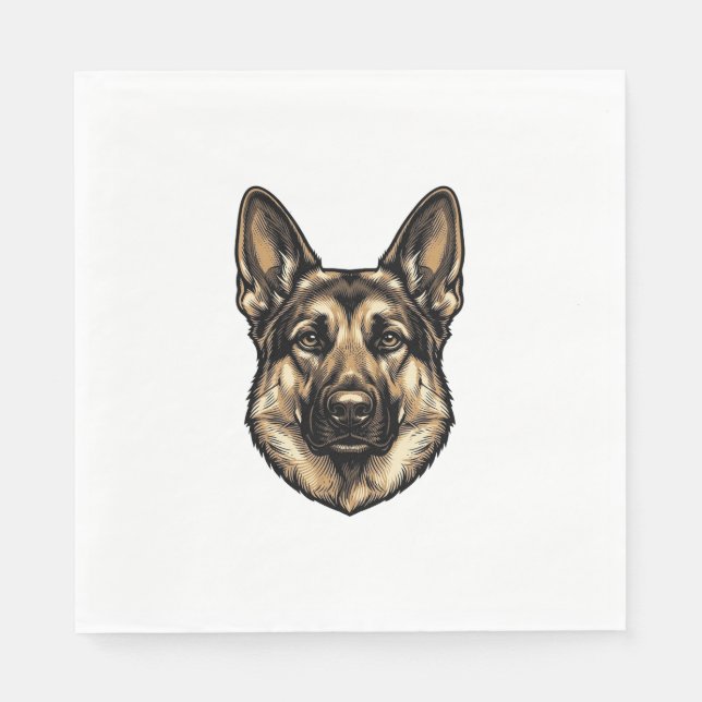 Serviette En Papier Dessin vectoriel de chien de berger à gravure vint (Devant)