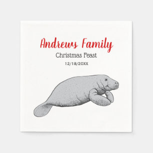 Serviette En Papier Dessin vintage de lamantin pour Noël Xmas