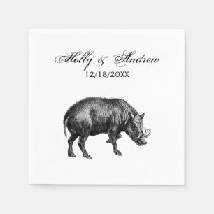 Serviette En Papier Dessin vintage de sanglier BW