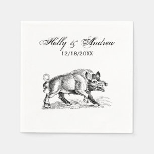 Serviette En Papier Dessin vintage de sanglier en noir et blanc #2