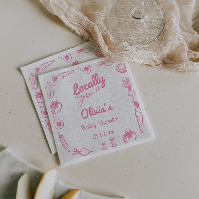 Serviette En Papier Dessiné rose Localement Cultivé Fille Bébé Douche  (Créateur téléchargé)