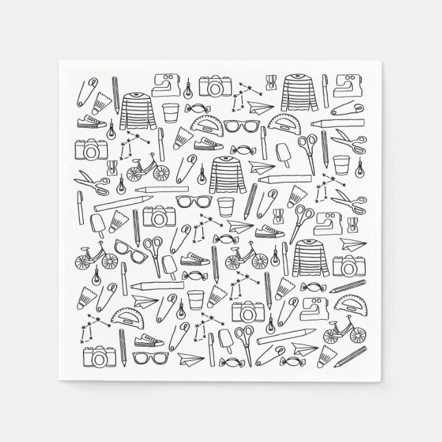 Serviette En Papier Dessins de Doodle mignon Papier serviettes (Devant)