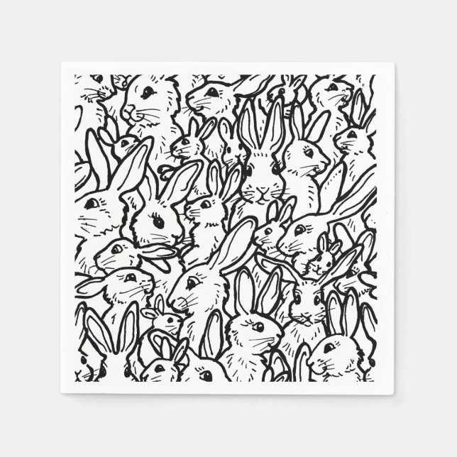 Serviette En Papier Dessins de lapin noir et blanc Design lapin modern (Devant)