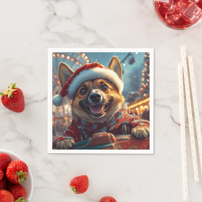 Serviette En Papier Dessous de verre roulette de chien Malinois belge  (En situation)