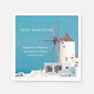 Serviette En Papier Destination Retraite Party Grec Blanc Bleu