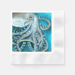 Serviette En Papier Détails de l'aquarelle bleue octopus