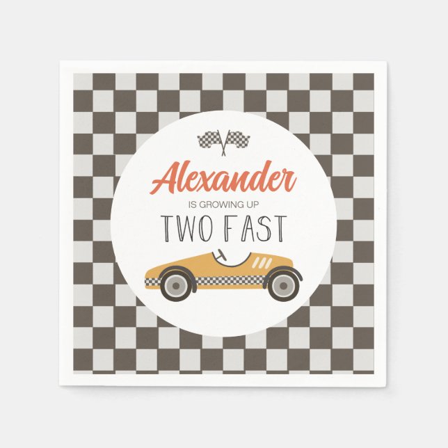 Serviette En Papier Deux Anniversaire de voiture de course rapide (Devant)