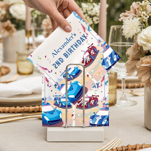 Serviette En Papier Deux Anniversaire Rapide Voiture De Course Bleue (Créateur téléchargé)
