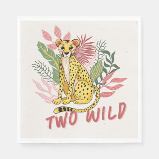 Serviette En Papier Deux anniversaires de safari sauvage rose guépard 