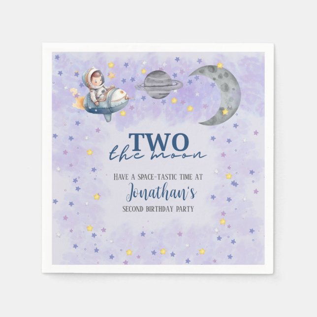 Serviette En Papier Deux au garçon de lune Fusée spatiale 2e anniversa (Devant)