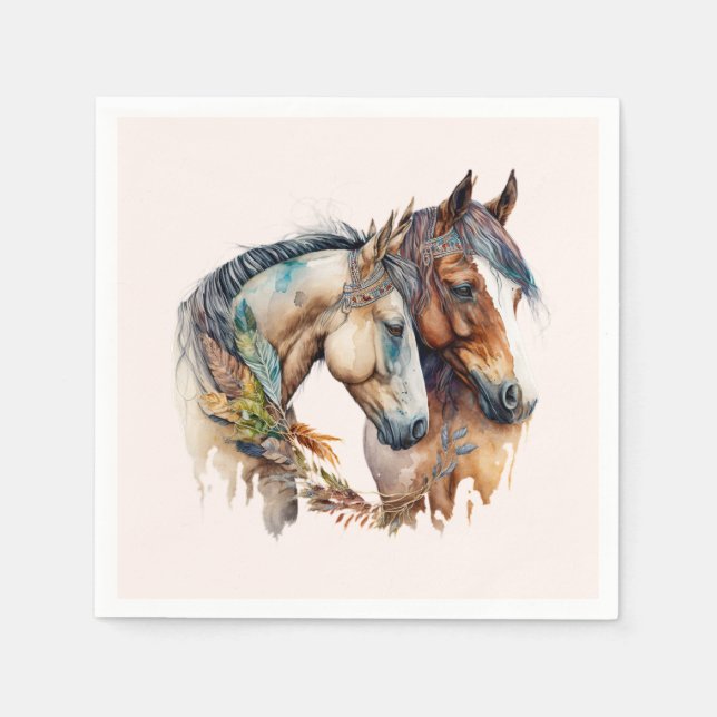Serviette En Papier Deux beaux chevaux Boho occidental (Devant)