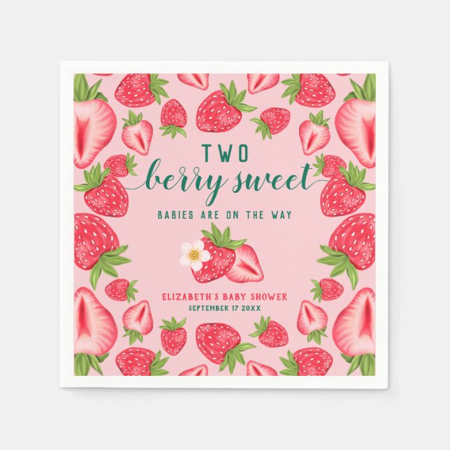 Serviette En Papier Deux Berry Sweet Baby Baby shower Twin Strawberry (Devant)