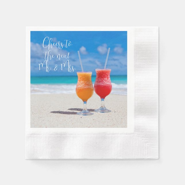 Serviette En Papier Deux Boissons Sunny Beach Accueille Texte Personna (Devant)