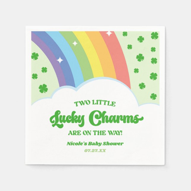 Serviette En Papier Deux charmes chanceux Baby shower Rainbow Twins (Devant)