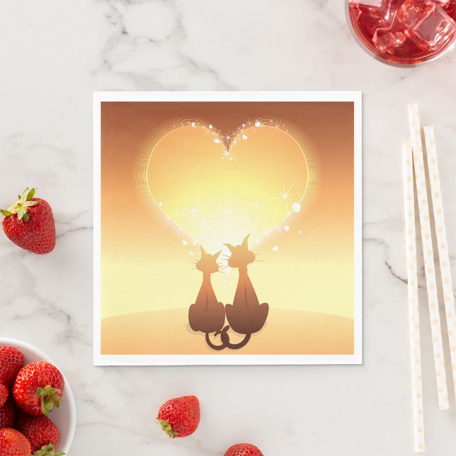 Serviette En Papier Deux Chats En Papier Amoureux (Créateur téléchargé)