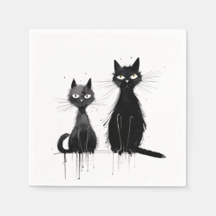Serviette En Papier Deux chats noirs