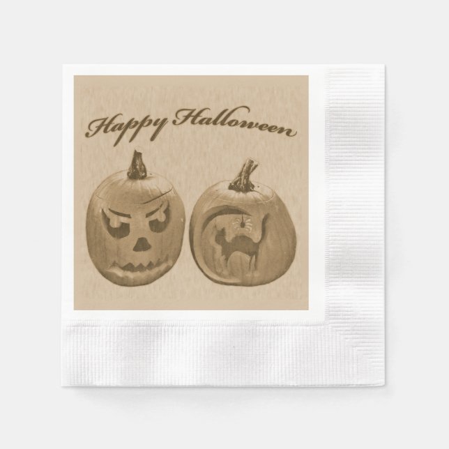Serviette En Papier Deux citrouilles Joyeux Halloween (Devant)
