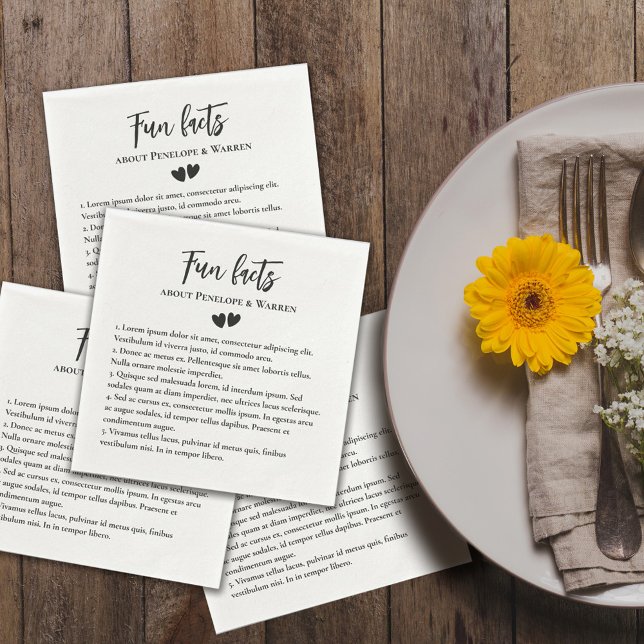 Serviette En Papier Deux Coeurs mignon Romantique Fun Facts Mariage (Créateur téléchargé)