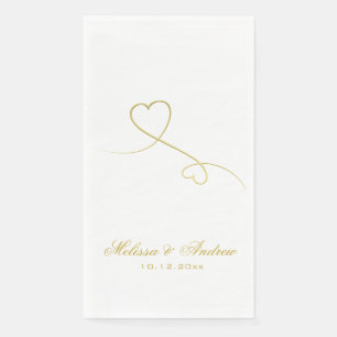 Serviette En Papier Deux Coeurs Or Élégants   Mariage personnalisé