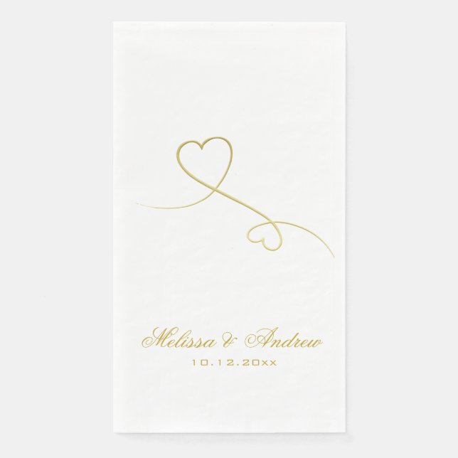 Serviette En Papier Deux Coeurs Or Élégants | Mariage personnalisé (Devant)