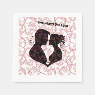 Serviette En Papier Deux cœurs un amour Silhouette de couple romantiqu