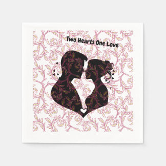 Serviette En Papier Deux cœurs un amour Silhouette de couple romantiqu