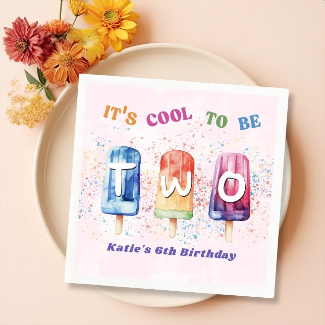 Serviette En Papier Deux Cool Pink Popsicle 2e Anniversaire (Créateur téléchargé)