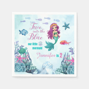 Serviette En Papier Deux dans le bleu Purpl Mermaid Girls 2e anniversa