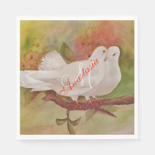 SERVIETTE EN PAPIER DEUX DOVES BLANCHES PARTI MONOGRAMME