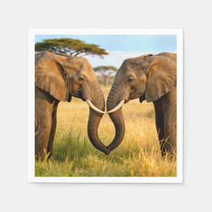 Serviette En Papier Deux éléphants d'Afrique dans l'herbe de la savane