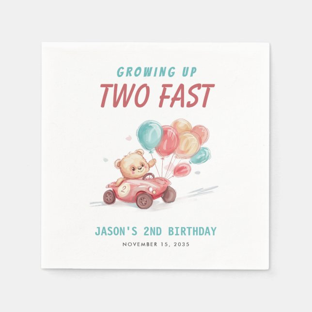 Serviette En Papier Deux Fast Race Car 2e Invitation Anniversaire (Devant)