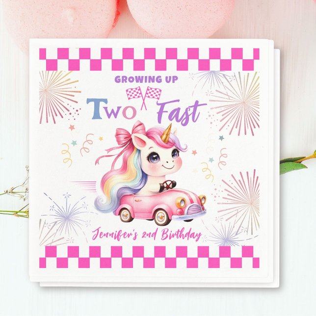 Serviette En Papier Deux Fast Race Pink Car Girl 2e fête d'anniversair (Créateur téléchargé)