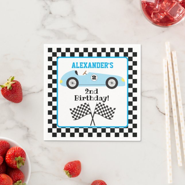Serviette En Papier Deux Fast Racecar Blue Racecar Boy Anniversaire (En situation)
