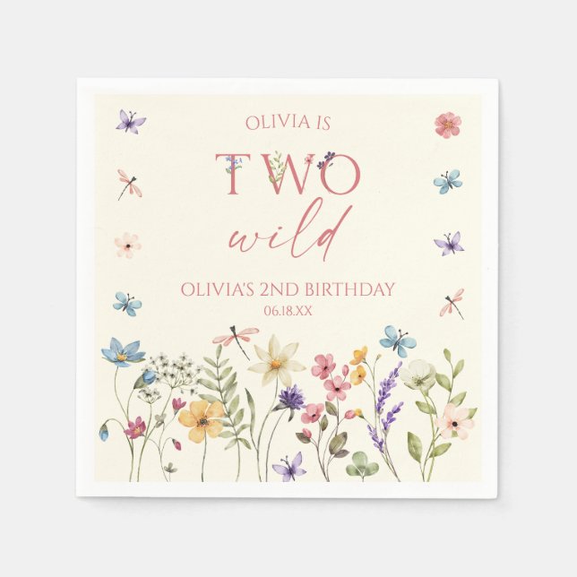 Serviette En Papier Deux Fête d'anniversaire de 2 ans Wild Wildflower  (Devant)