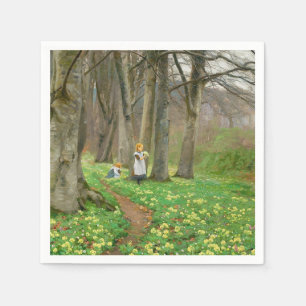 Serviette En Papier Deux filles cueillant des fleurs dans la forêt de