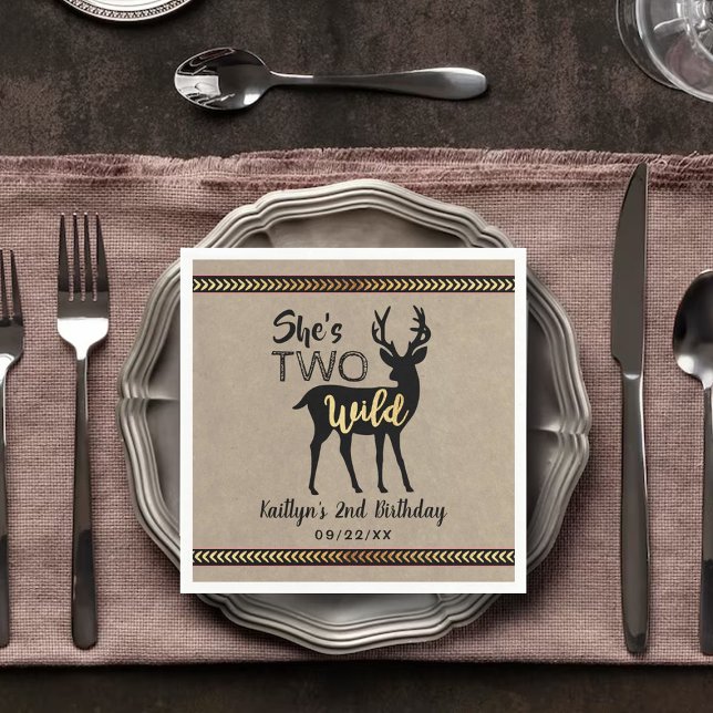 Serviette En Papier Deux Filles sauvages Cerf de bois 2e anniversaire (Créateur téléchargé)