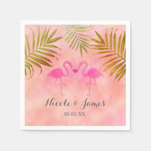 Serviette En Papier Deux Flamants roses roses Aquarelle Plage Mariage