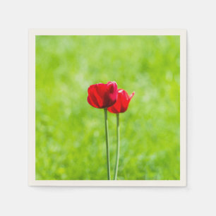 Serviette En Papier Deux fleurs de tulipes rouges