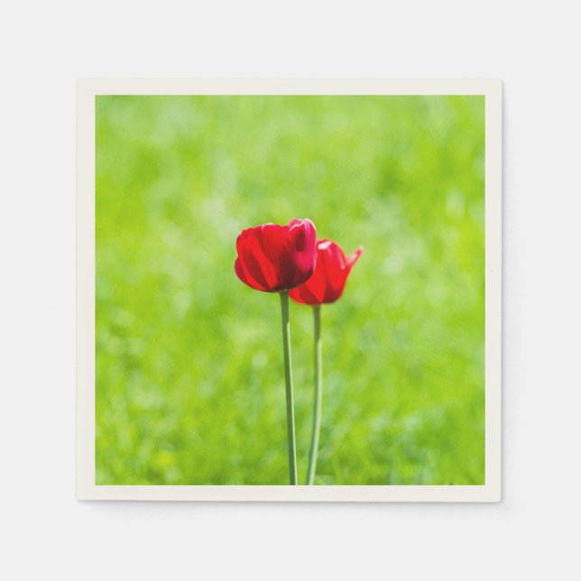Serviette En Papier Deux fleurs de tulipes rouges (Devant)