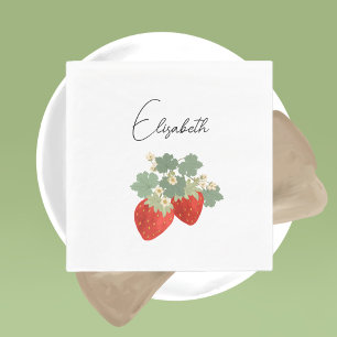 Serviette En Papier Deux fraises rouges avec feuilles et fleurs Frui