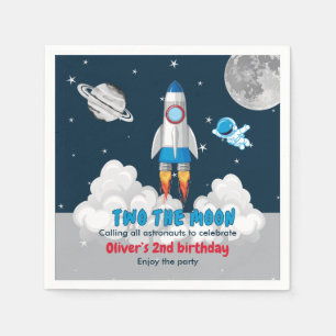 Serviette En Papier Deux Garçon Lune Espace Fusée 2e Anniversaire