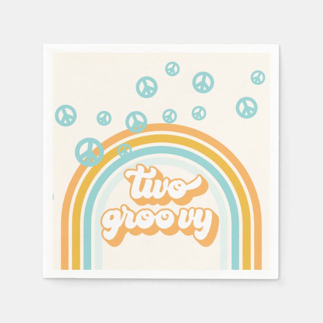 Serviette En Papier DEUX Garçon Rétro Groovy 2ème Anniversaire (Devant)