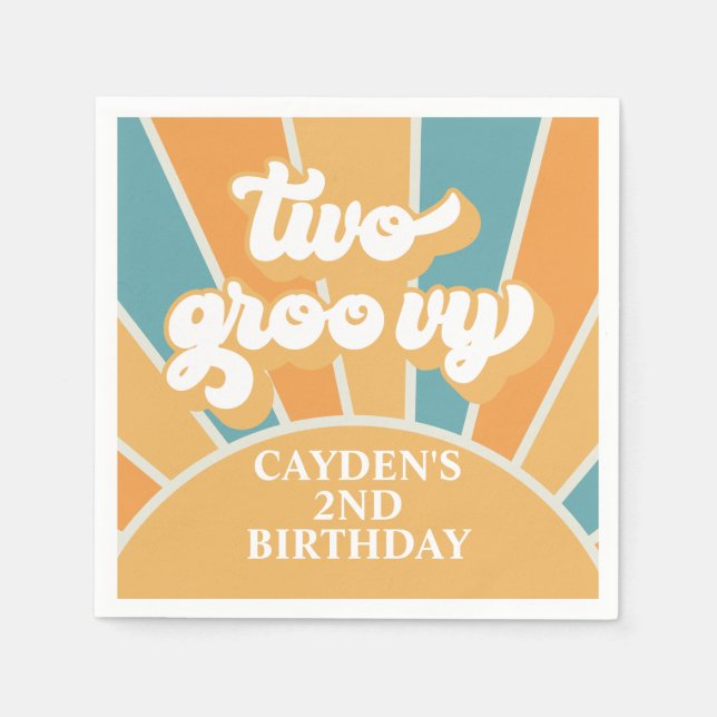 Serviette En Papier Deux garçons rétro groovy pour un 2e anniversaire (Devant)