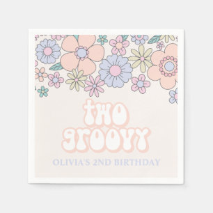 Serviette En Papier Deux Groovy Rétro pastel Floral 2ème anniversaire