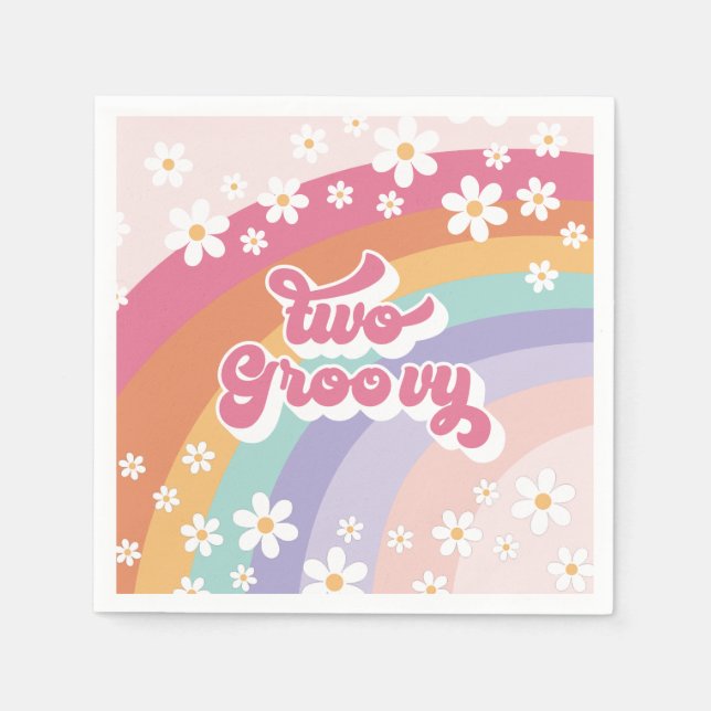 Serviette En Papier Deux Groovy Retro Rainbow 2e anniversaire (Devant)
