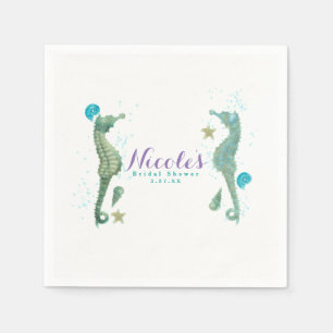 Serviette En Papier Deux hippocampes aquarelle mariage plage fiançaill