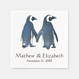 Serviette En Papier Deux mariage romantique mignon des pingouins  
