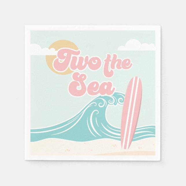 Serviette En Papier Deux mer rose Surf plage Anniversaire (Devant)